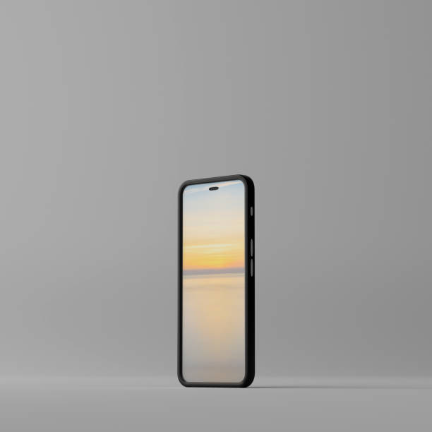 istock Smartphone mockup with blank white screen on a grey background. 3D illustration 1347038195