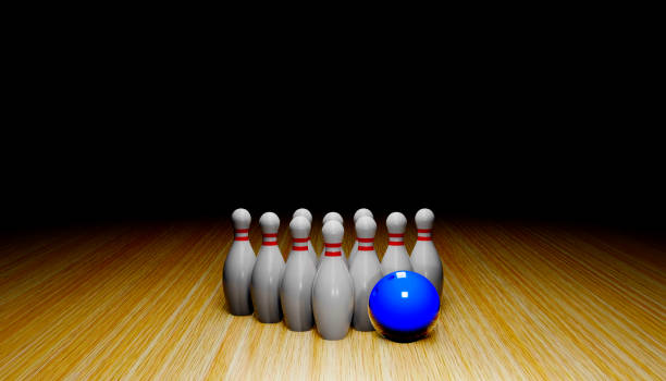 3d render of a set of bowling skittles and ball.digital image illustration. - boliche de dez paus imagens e fotografias de stock