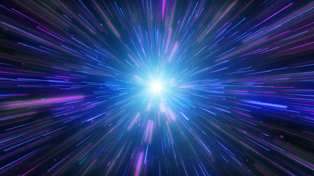 Glow blue pink neon light trail explosion, Light flare beam effect.