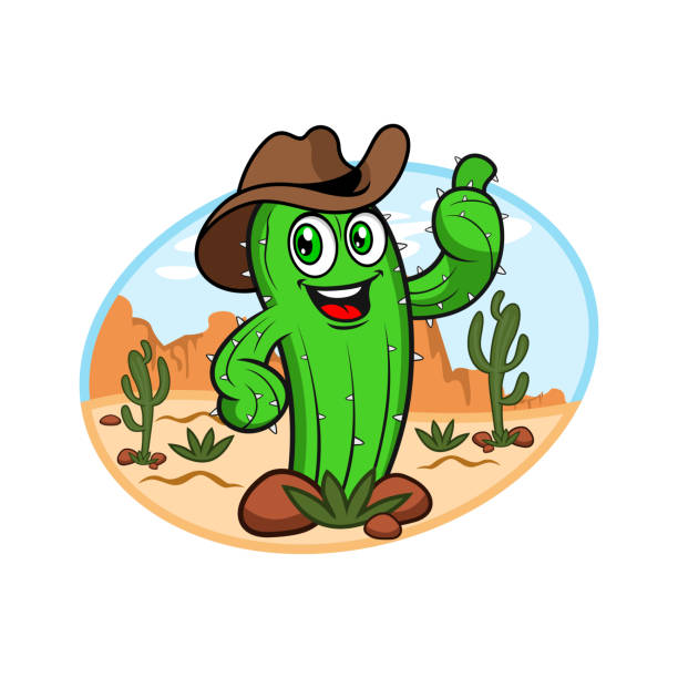 ilustrações de stock, clip art, desenhos animados e ícones de cartoon mascot cactus wearing a hat - cheerful cactus