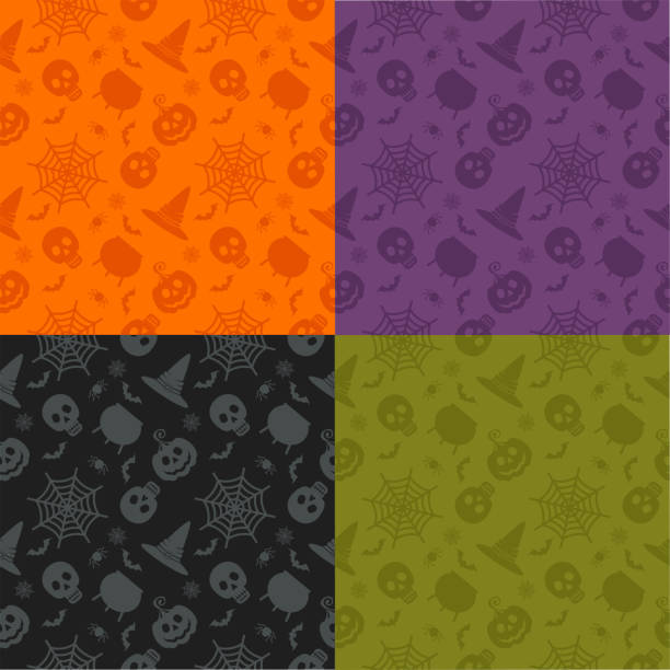 illustrazioni stock, clip art, cartoni animati e icone di tendenza di color_halloween_seamless_pattern_01 - halloween horror death gothic style