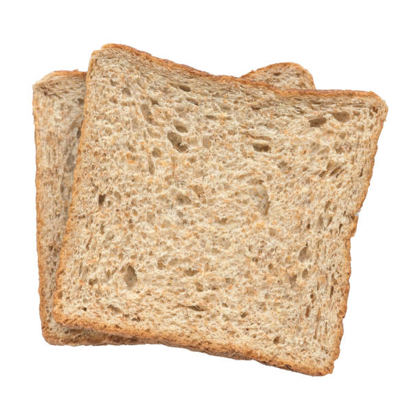 istock Two slice of wholemeal bread isolated on a white background. 1347048957