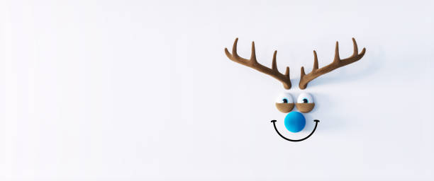 istock Reindeer with big blue fluffy nose. Winter Holidays concept with white copy space 3d render 1347049670