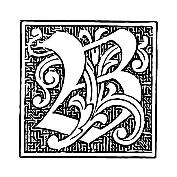 istock Antique illustration of ornate letter B 1347049748