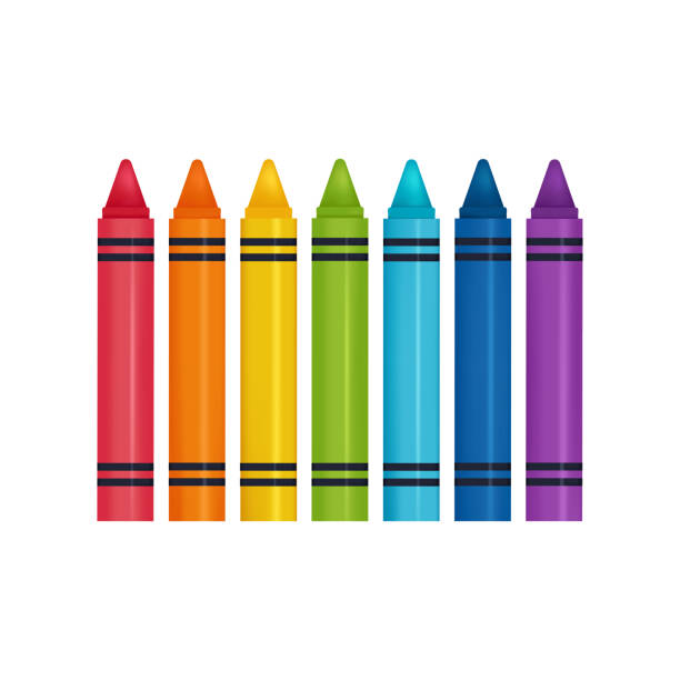 Set of crayons contains seven rainbow colors. Vector isolated illustration Vector isolated illustration in realistic style crayon stock illustrations