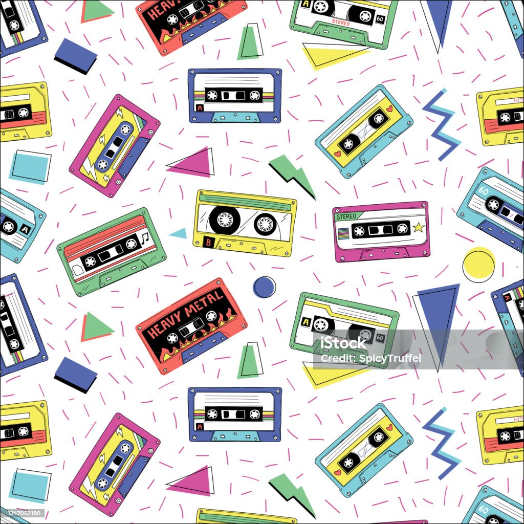 Retro Patterns Music Retro Cassette Pattern Vintage Funky Seamless Texture With Audio Tape ...