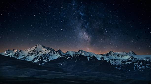 The starry sky and the Milky Way over mountains