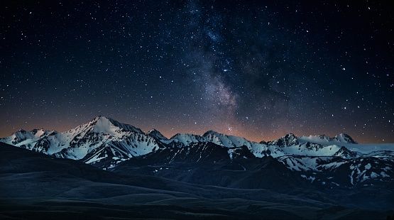 Caucasus, Russia, European Alps, Mountains, Bird's-eye view, night, stars, Milky way