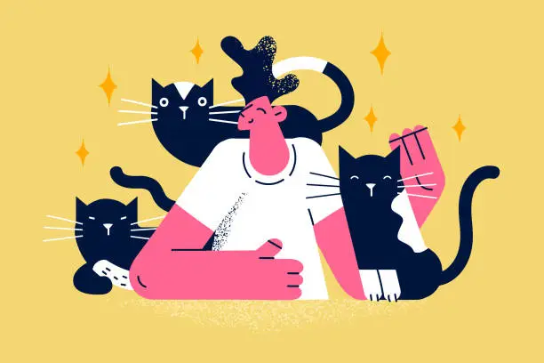 Vector illustration of Cat lover and person concept