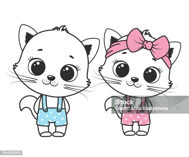 Vetores de Uma Coleção De Gatos De Desenho Animado Fofos Para Uma Menina E  Um Menino Desenho De Contorno e mais imagens de Animal - iStock