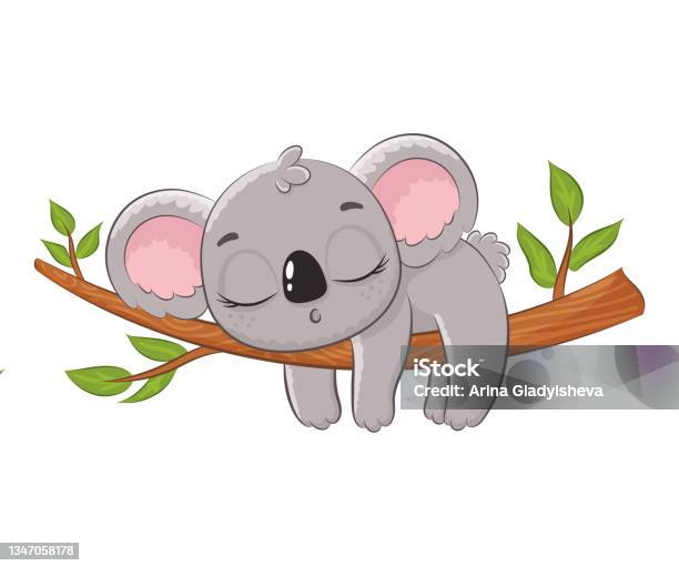 A Cute Koala Sleeps In A Tree Vector Illustration Of A Cartoon Stock  Illustration - Download Image Now - iStock