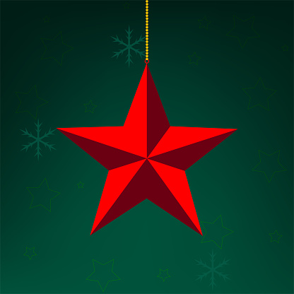 Red star 3d icon with shadow on transparent background. Star illustration for christmas and new year decoration