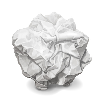 Crumpled paper, realistic wrinkled paper ball isolated vector,