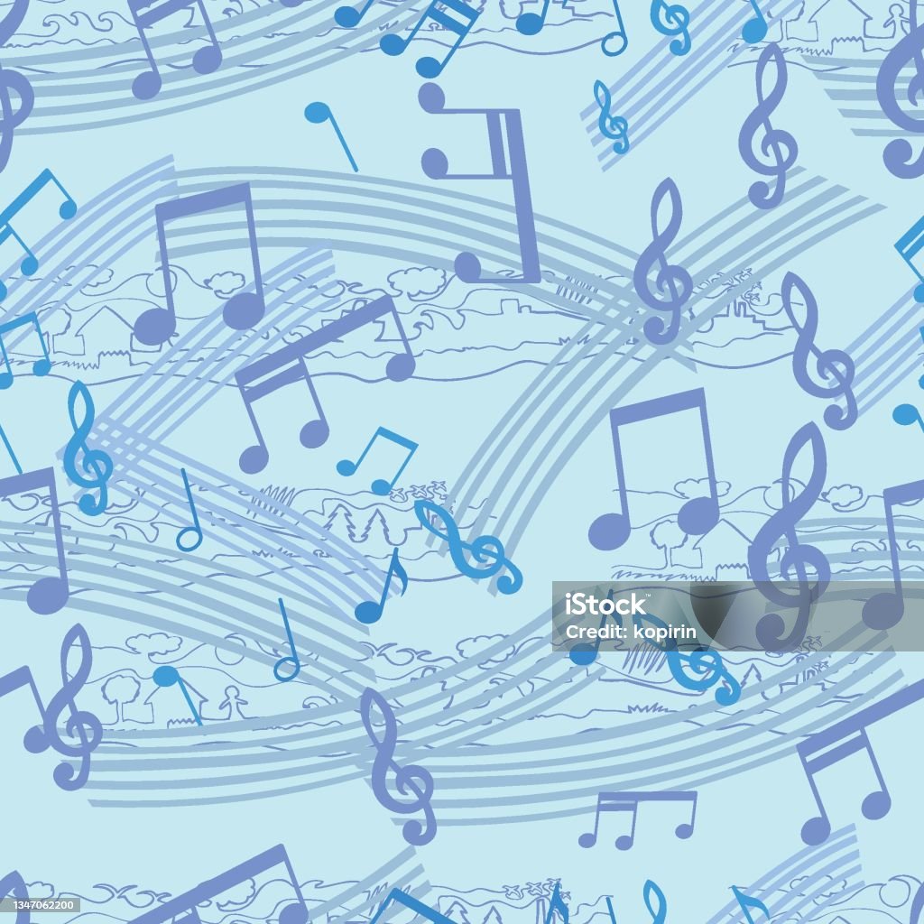 Blue Notes Pattern Pattern Blue Notes With Stave On A Blue Background Vector Illustration ...