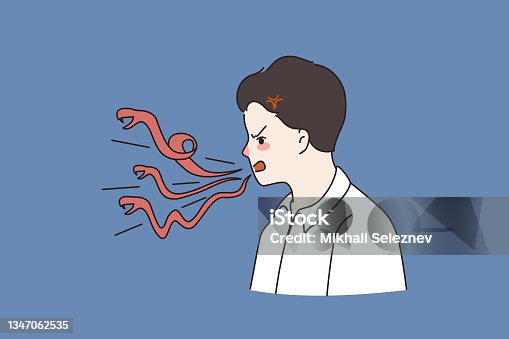 istock Angry man talk snakes and lizards telling lies 1347062535