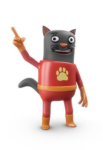 3D Rendering Cartoon Super Cat Isolated on white Background.