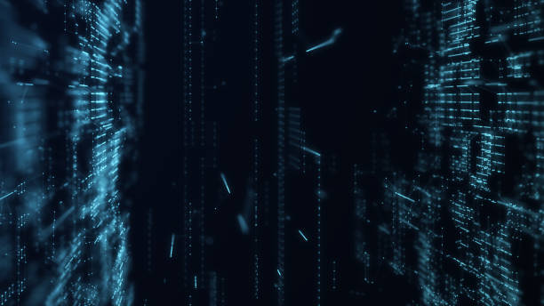 istock Digital background with moving glowing particles. Futuristic hi-tech illustration. Concept of data transfer in cyberspace. Big data visualization. 3d rendering. 1347068429