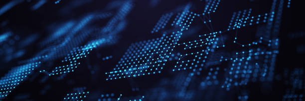 istock Digital background with moving glowing particles. Futuristic hi-tech illustration. Concept of data transfer in cyberspace. Big data visualization. 3d rendering. 1347068434
