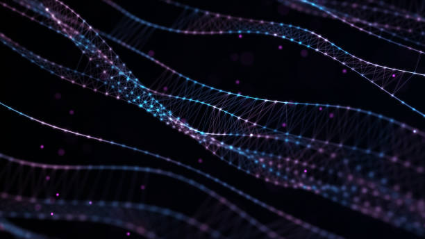 istock Science background with DNA. Futuristic dynamic wave. Abstract background with connection dots and lines. Technology illustration. 3d rendering. 1347068498