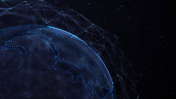 istock Global network connection. Blue futuristic world map. Concept of planet Earth. 3D rendering. 1347068516