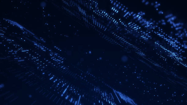 istock Digital background with moving glowing particles. Futuristic hi-tech illustration. Concept of data transfer in cyberspace. Big data visualization. 3d rendering. 1347068518