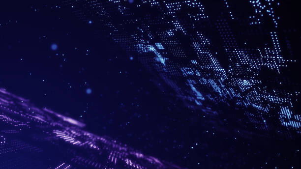 istock Digital background with moving glowing particles. Futuristic hi-tech illustration. Concept of data transfer in cyberspace. Big data visualization. 3d rendering. 1347068532