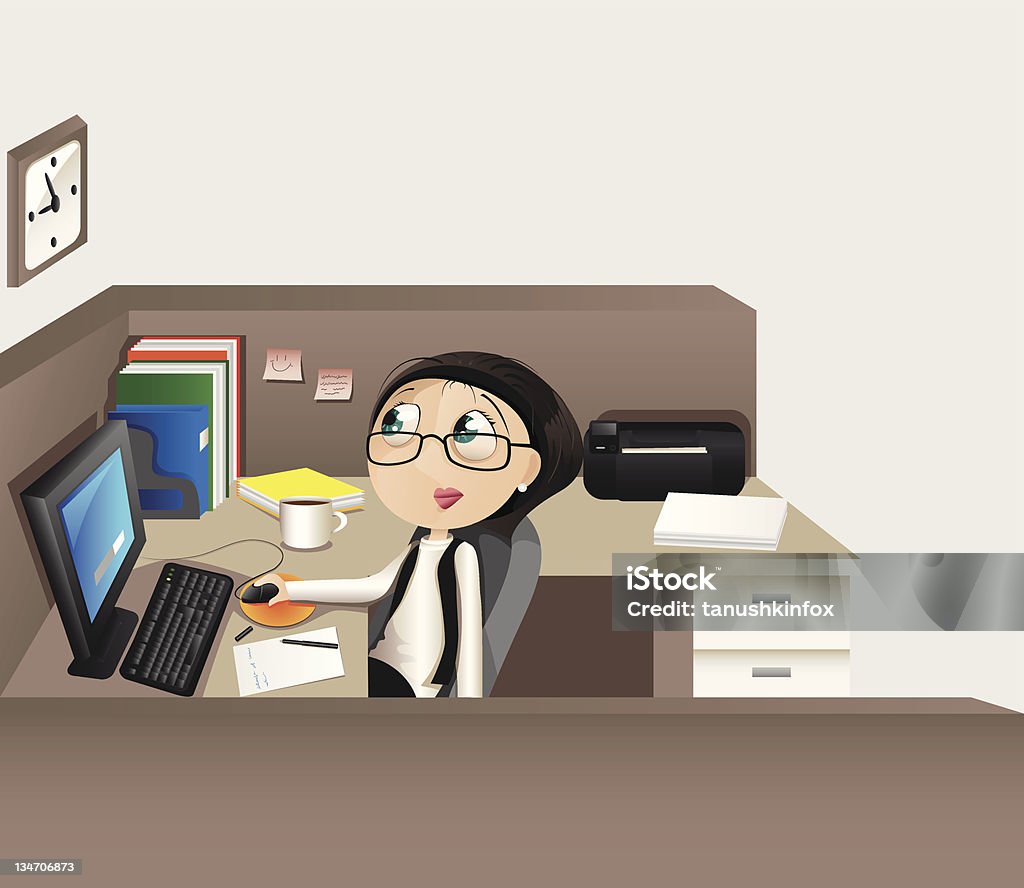 Женщина работает в офисе - Векторная графика В помещении роялти-фри