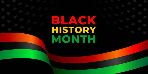 Black history month. Vector web banner, poster, card for social media, networks. Pan-African flag and the text of black history month on a black background with stars. Black history month. Vector web banner, poster, card for social media, networks. Pan-African flag and the text of black history month on a black background with stars black civil rights stock illustrations