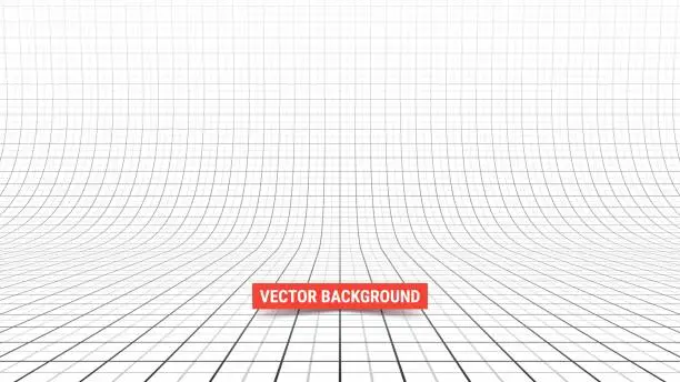 Vector illustration of Studio backdrop with mesh. Curved perspective grid with major and minor lines.