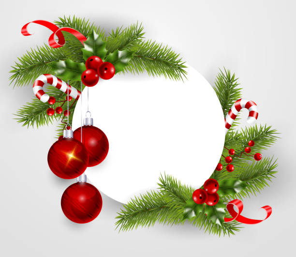 элементы рождественского дизайна - christmas holly decoration vector stock illustrations