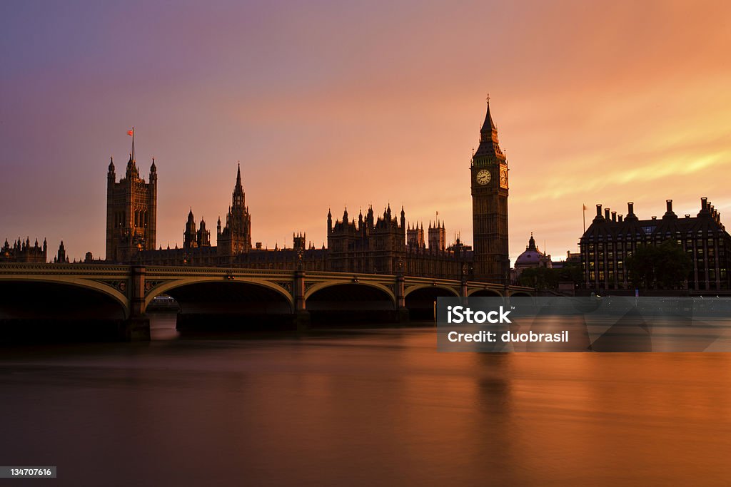 Big Ben and Westminster Bridge A long exposure sunset photo of Big Ben Tower and Westminster Bridge Big Ben Stock Photo