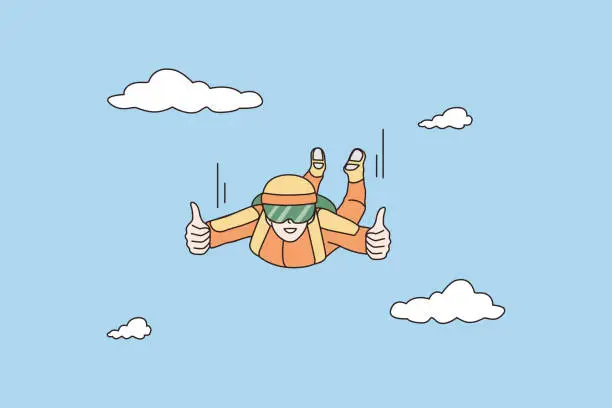 Vector illustration of Happy skydiver jump with parachute