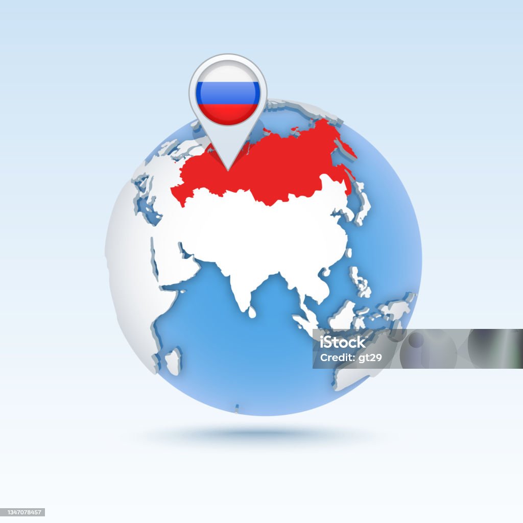 러시아 연방 국가지도와 세계에 위치한 플래그 세계지도 0명에 대한 스톡 벡터 아트 및 기타 이미지 - 0명, 3차원 형태, 구 -  Istock