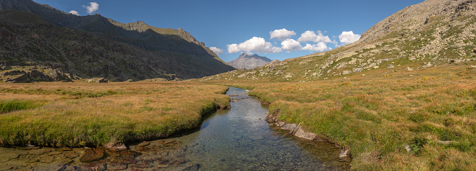 Grand paradis national park in the Alps, Italy, Aosta Valley.Panoramic, panorama.