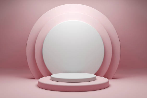 istock Podium stage. Product presentation pedestal platform, pastel colored podium stand 1347081970