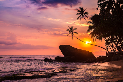 Sunset at Dalawella beach in Sri Lanka