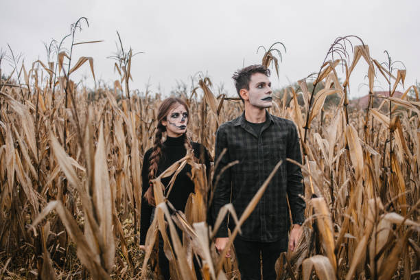 istock A young couple disguised as zombies in a cornfield for Halloween 1347086888