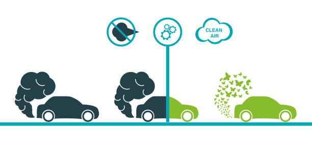 The metamorphosis of the car. The exhaust gases in the form of a cloud of smoke turn into a cloud of butterflies. The metamorphosis of the car. The exhaust gases in the form of a cloud of smoke turn into a cloud of butterflies. Environmental protection concept. alternative fuel vehicle stock illustrations