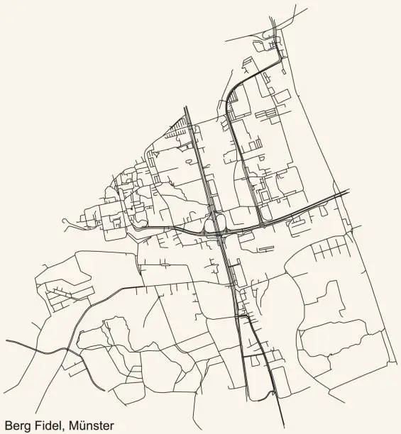 Vector illustration of Street roads map of the Berg Fidel district of Münster-Muenster, Germany