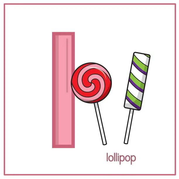 Vector illustration of Vector illustration of Lollipop with alphabet letter L Lower case  for children learning practice ABC