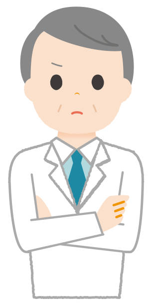 Vector illustration of an elderly male in a white coat. Vector illustration of an elderly male in a white coat. 警戒 stock illustrations