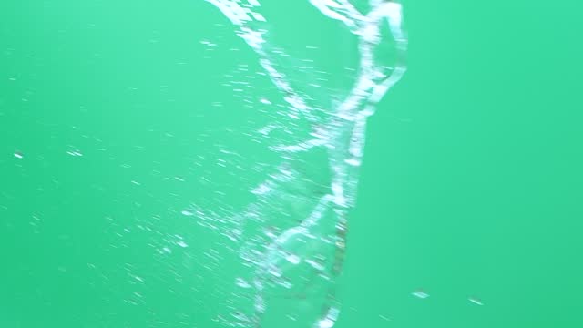Slow motion of water spash with drops over green screen chroma key background