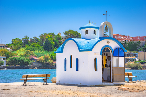 The pictorial small church of Agios Dionisos at the harbor of Kalamaki village, near Cania, Crete, Greece