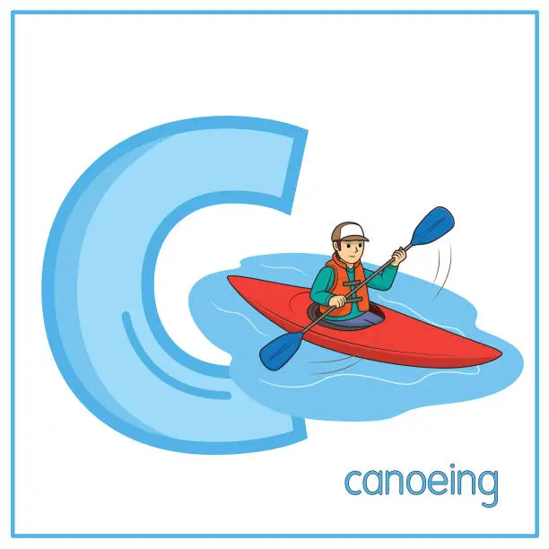 Vector illustration of Vector illustration of Canoeing with alphabet letter C Lower case  for children learning practice ABC