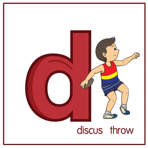 Vector illustration of Vector illustration of Discus throw racing with alphabet letter D Lower case for children learning practice ABC