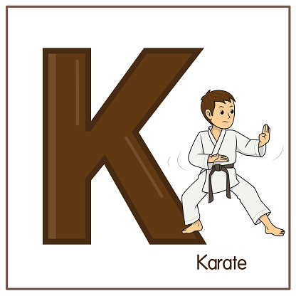 Vector illustration of  Karate  with alphabet letter K Upper case or capital letter for children learning practice ABC