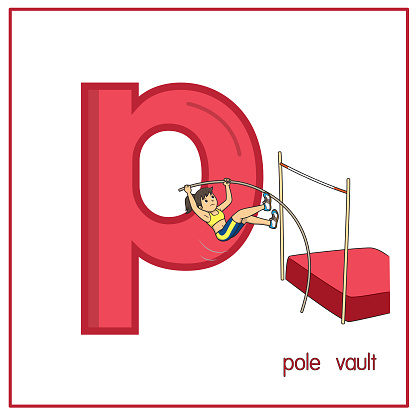 Vector illustration of  Pole vault with alphabet letter P Lower case  for children learning practice ABC