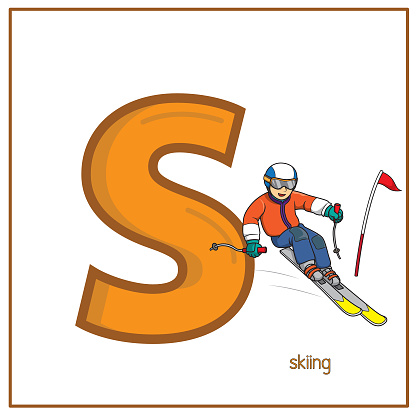 Vector illustration of Skiing with alphabet letter S Lower case  for children learning practice ABC