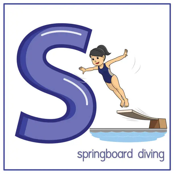 Vector illustration of Vector illustration of Springboard Diving with alphabet letter S Upper case or capital letter for children learning practice ABC