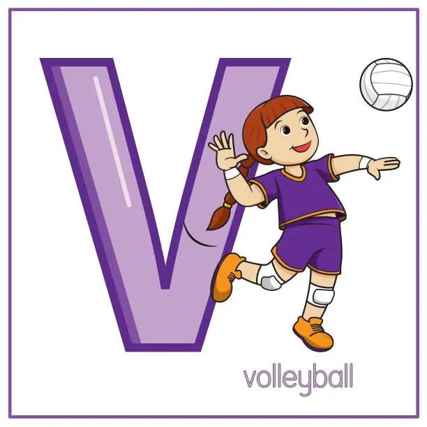 Vector illustration of Vector illustration of Volleyball with alphabet letter V Upper case or capital letter for children learning practice ABC